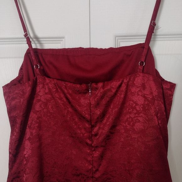 Lulus Kali Floral Satin Ruffle Mini Slip Dress Burgundy Red Size S - Picture 7 of 13